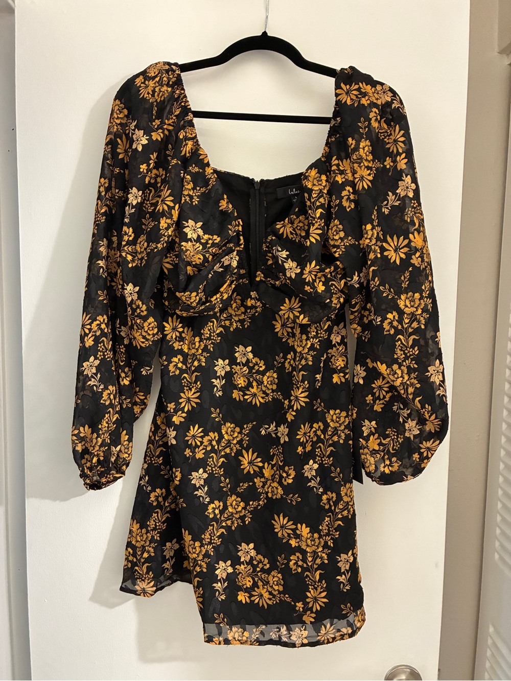 Lulu's Black Dress with Mustard Floral Print